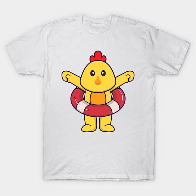 Cute chicken using a float. T-Shirt by kolega